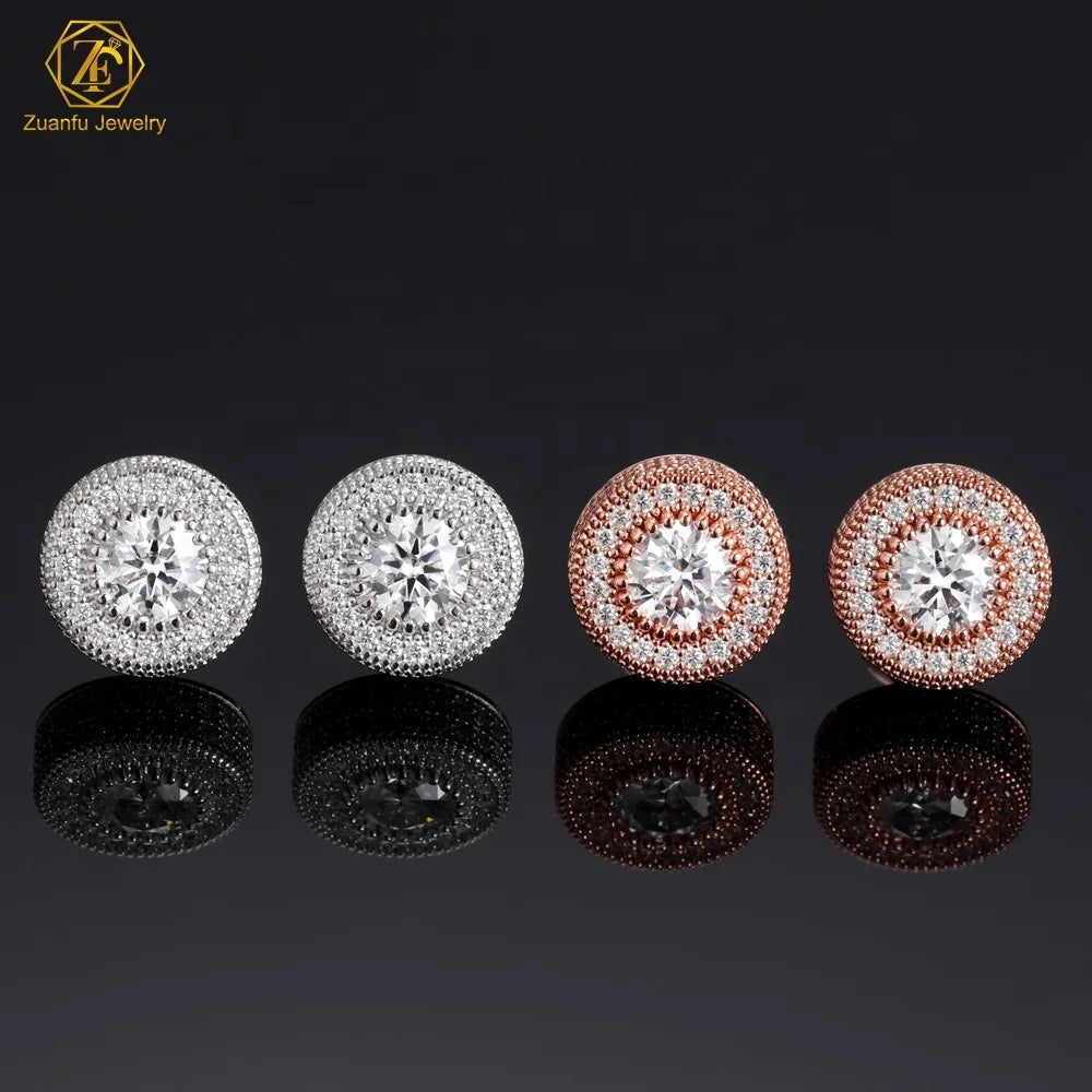 Vintage Earrings Bling Round Moissanite Screw Back Stud Earrings Large 1CT 6.5mm VVS Moissanite 925 Silver Engagement Earring