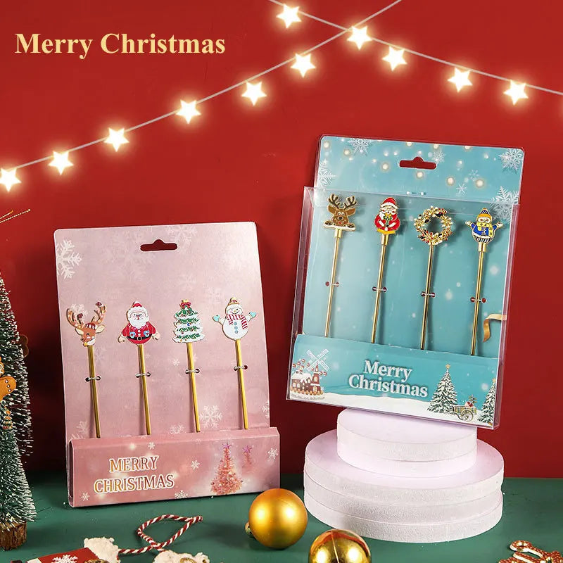 Hot Selling Stainless Steel Handle Christmas Handle Tableware Spoon Carton Tableware Suit