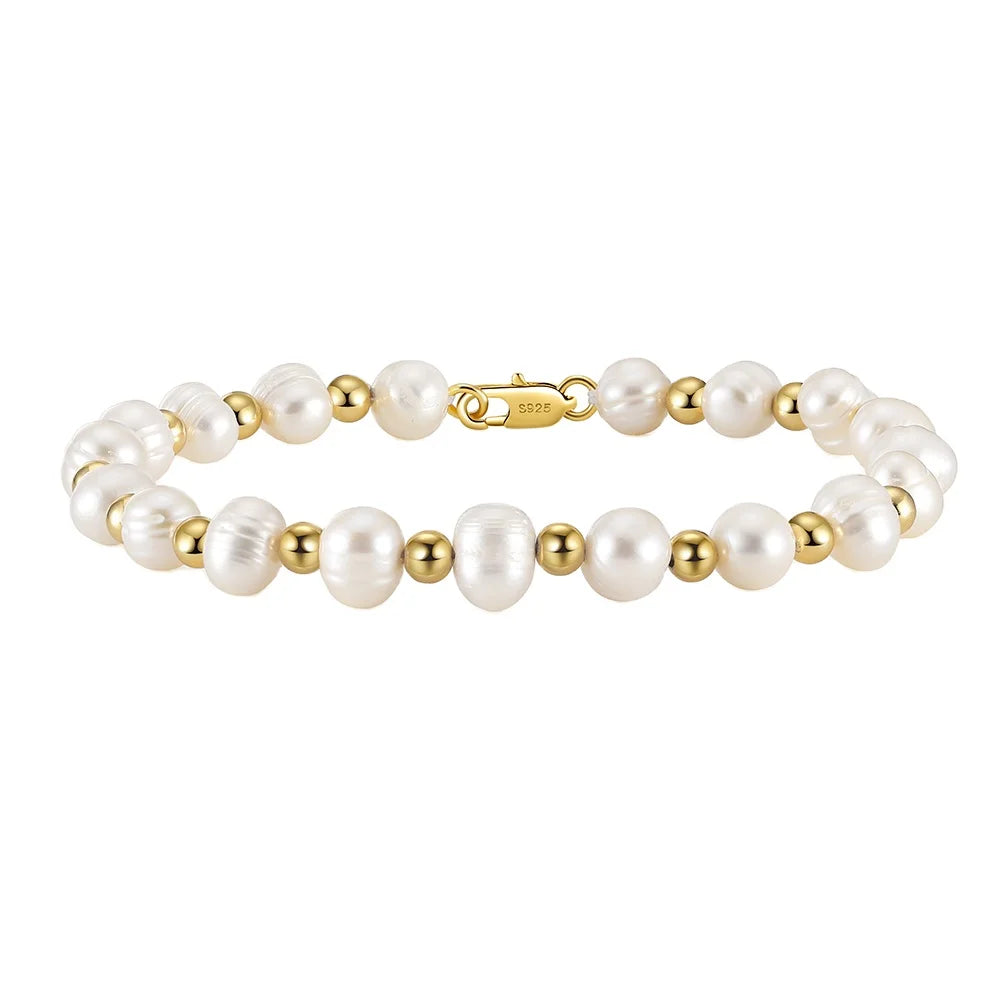 RINNTIN NMB03 Fashion Jewelry 14K Gold Plated Beads Natural FreshWater Pearl Bracelet for Men