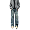 Luxury Brand Streetwear Men Nelt Flare Denim Jeans Y2K Straight Fit Mid Waist Stonewashed Winter Patchwork Designer Jeans