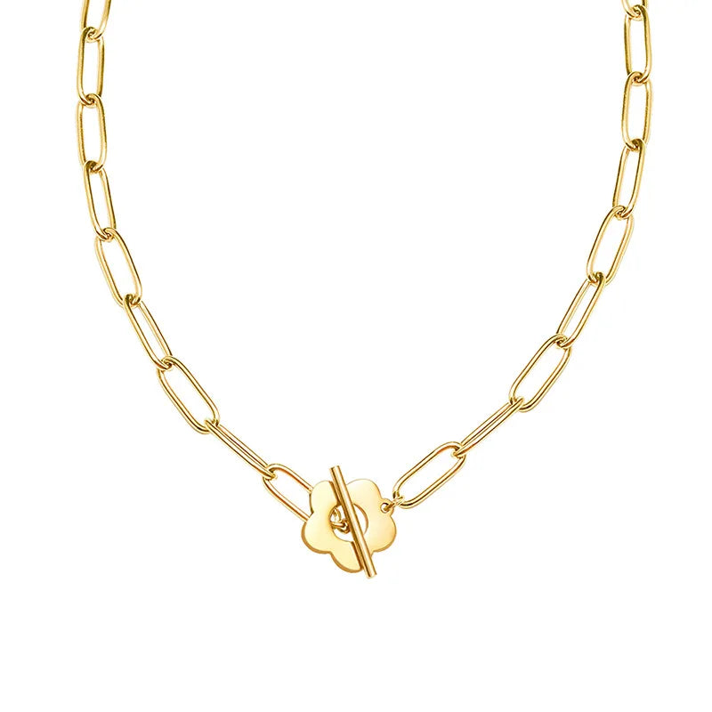 French Style Small Flower Rectangular Clavicle Chain  Stainless Steel Jewelry for Woman Non Tarnish