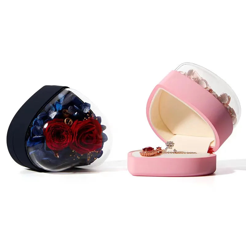 FORTE Custom Vintage Immortal Flower Jewelry Box September Pink Blue Heart Shape Ring Pendant Gift Packaging Super Stylish
