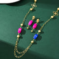 Women's Fashion Jewelry Sets Long Chain Geometric Irregular Colored Ceramic Beads Golden Beaded Necklace Earrings Several Styles