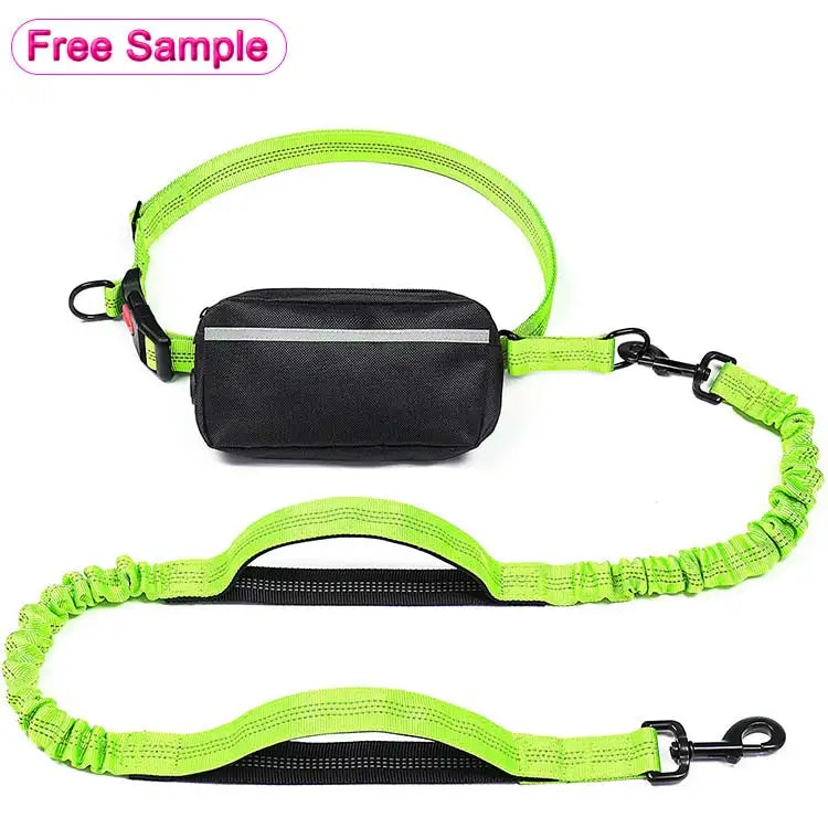 Luxury Padded Animal Running Walking Training Hiking Durable Nylon Dual Handle Waist Leash Reflective Bungee Hands Free