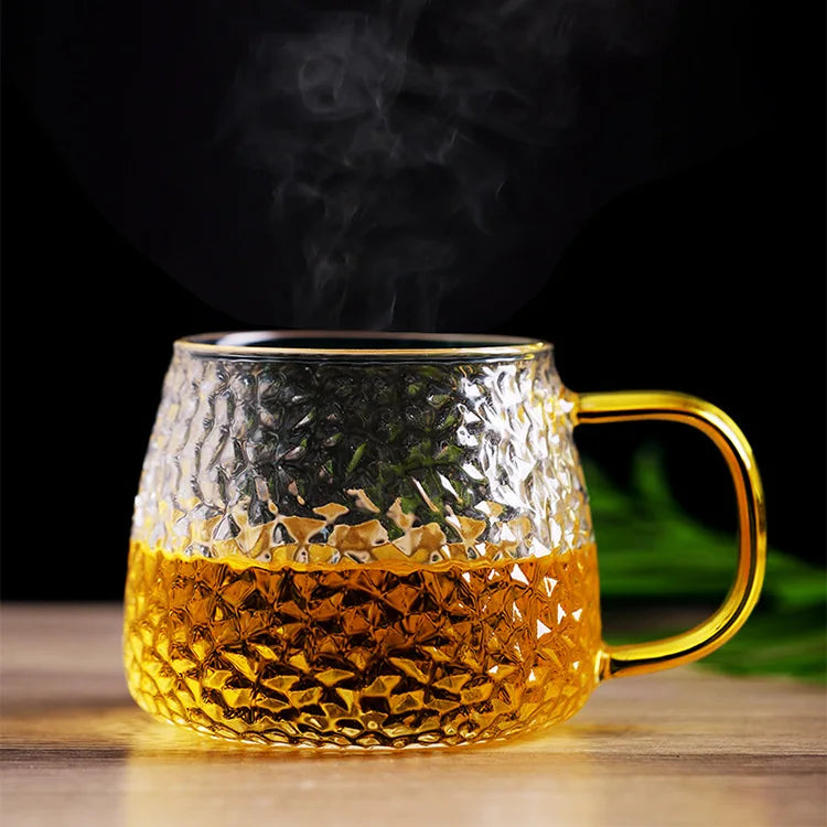 Embossed Tea Cup Glass Coffee Mugs and Tea Cups Ribbed Drinking Glasses for Milk Latte Cappuccino