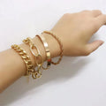 4PCS/Set Multilayer Gold Silver Plated Zinc Alloy Chain Charm Bracelets Bangles Women Men Couples Boho Jewelry Gift Trendy