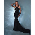 A9729 European and American Styles Velvet Women Maxi Prom Dress Black Cutout Beaded Ladies Evening Dress