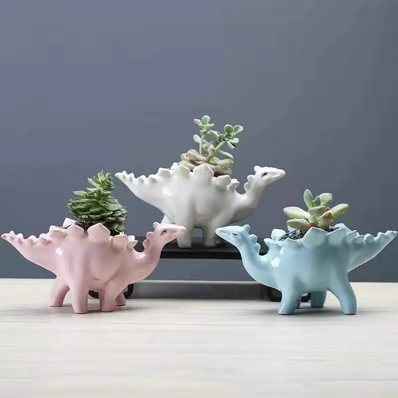 Wholesale cheap ceramic flowerpot indoor table cartoon animal cute dinosaur flower pots succulent plant planter home decoration