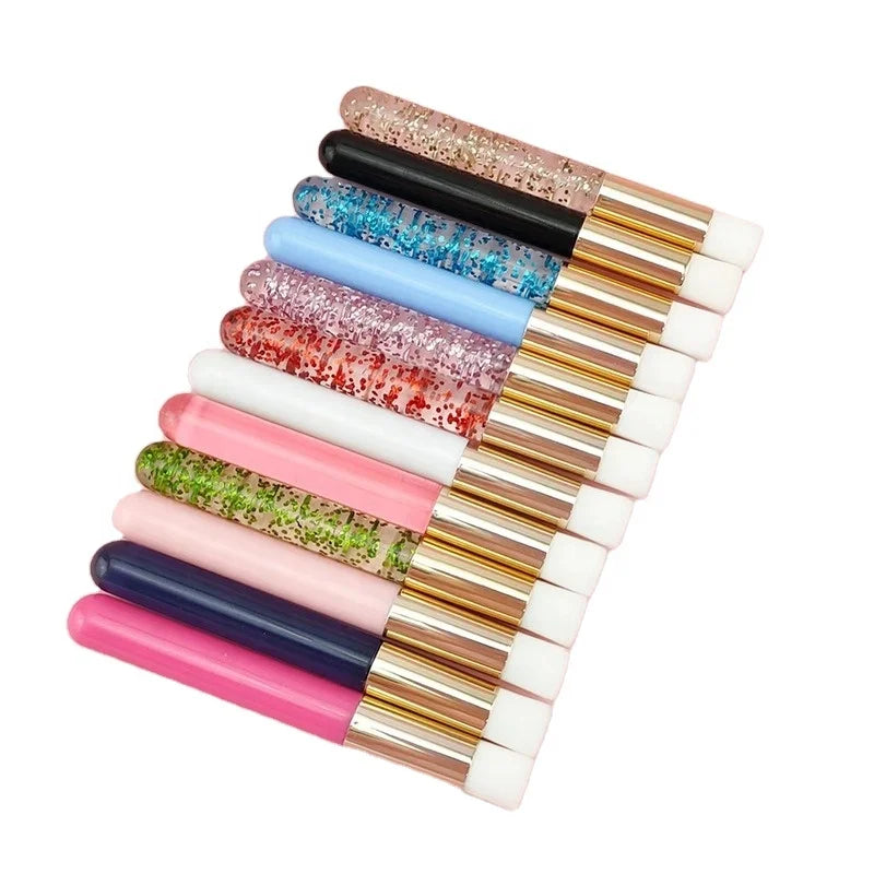 Nylon Glitter Lash Shampoo Brush with PBT Aluminum Handle Reusable Comfortable Touch Eyelash Nose Cleaning Brush for Extensions