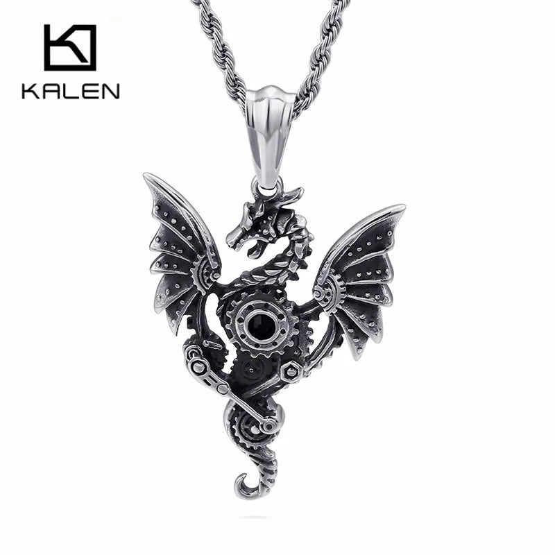 KALEN Punk Stainless Steel Flying Dragon Pendant for Men