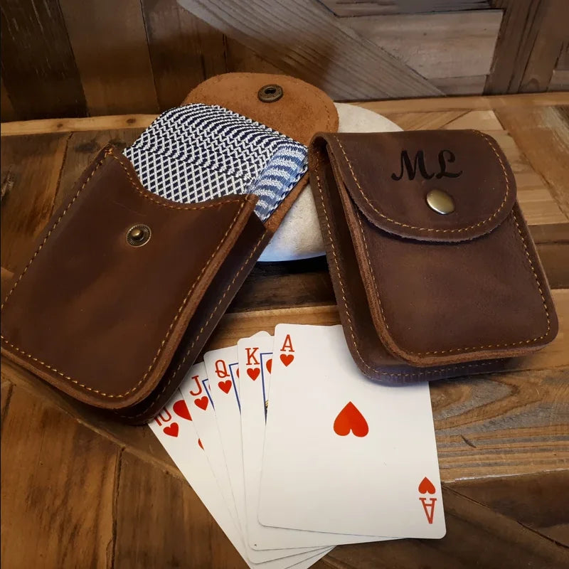 Genuine Leather Playing Card Holder Carrying Case Travel Poker Cards Holder Sleeve Custom Deck of Cards Holder