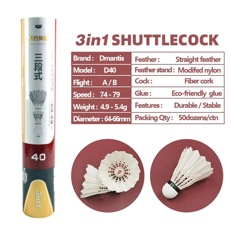 Factory Supply  3in1 Shuttlecock Hybrid Badminton Shuttlecocks with Fiber Cork Duck Feather Durable for Badminton Training