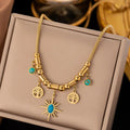 Fashion Jewelry European and American Senior Sense 18K Gold Plated Roman Pine Pendant Stainless Steel Collar Female Non-fading