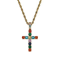 CN185 Colorful Zircon Hip Hop Anha Cross Pendant Copper Setting CZ Stones Necklace Jewelry for Men and Women