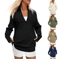 2023 Autumns Casual Women's V Neck 1/4 Zip Pullover Long Sleeve Stand Collared Ribbed Knitted Solid Sweater