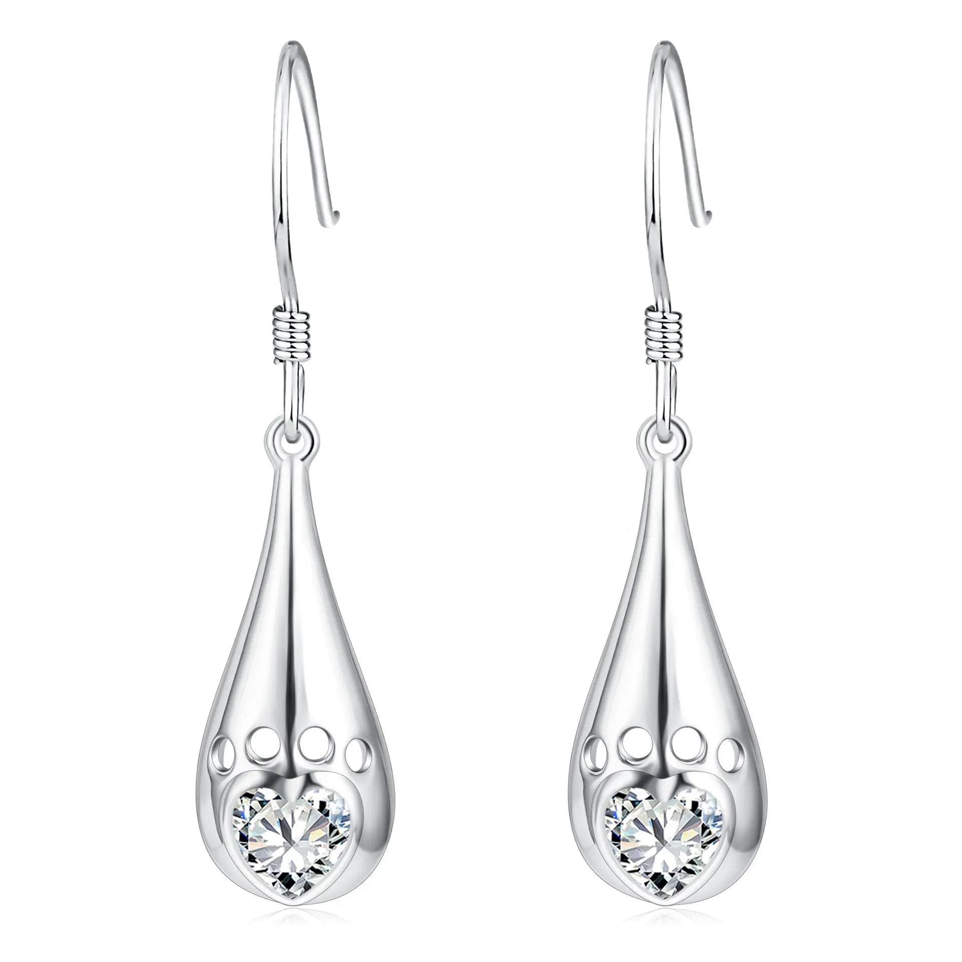 Eternal Love Heart Hollowout Teardrop 925 Sterling Silver Paw Print Dangle Drop Earrings for Women