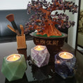 Natural Luxury Green Jade Rose Quartz Crystal Column Tea Light Candle Holders