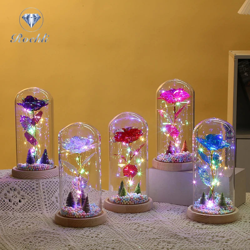 Factory Wholesale Valentine Day Gift Boxes Christmas Tree Artificial Led Rose in Glass Dome