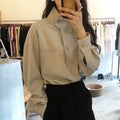 Wholesale 2026 Autumn Korean Chic Niche Stand Collar Diagonal Buckle Loose Solid Color Casual All-match Long-sleeved Women Shirt