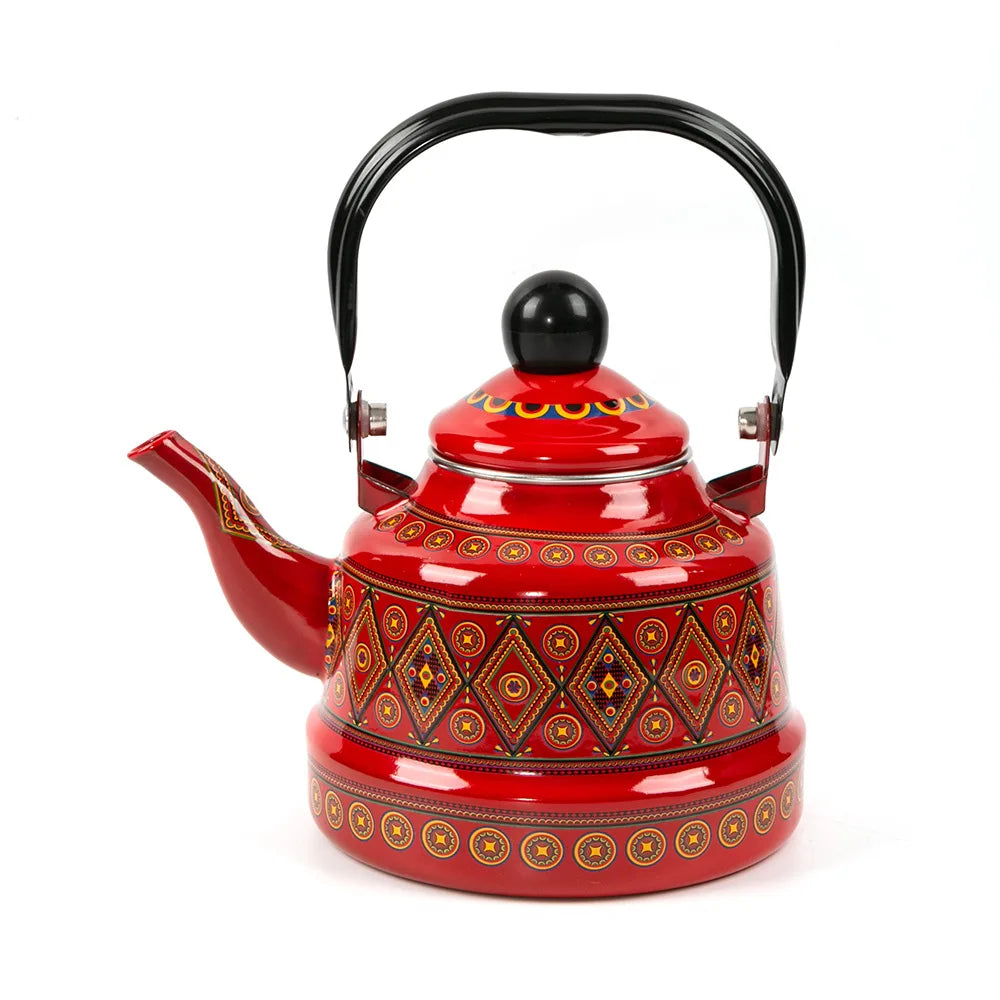 Large Capacity American Style Whistling Geometric Flower Design Household Enamel Kettle Tea Water Spot Gas Induction Ready