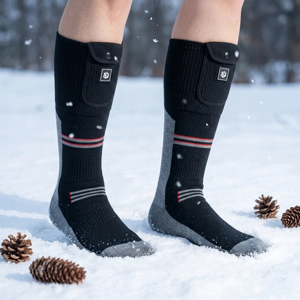 Unisex 7.4V 3000mah Battery-Powered Heated Socks Crew High Knitted for Winter Outdoor Sports Skiing Hunting Camping