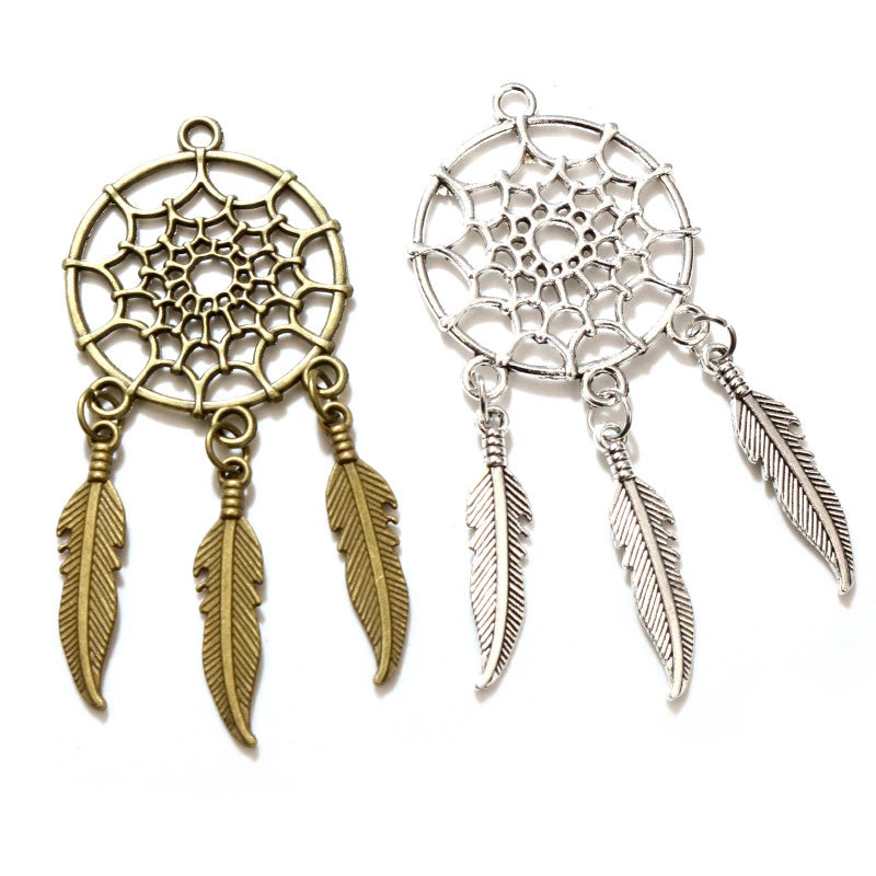 5pcs/lot Tibetan Silver Plated Bohemian Metal Feather Tassel Pendant Charms DIY Jewelry Making Findings for Necklace Bracelet