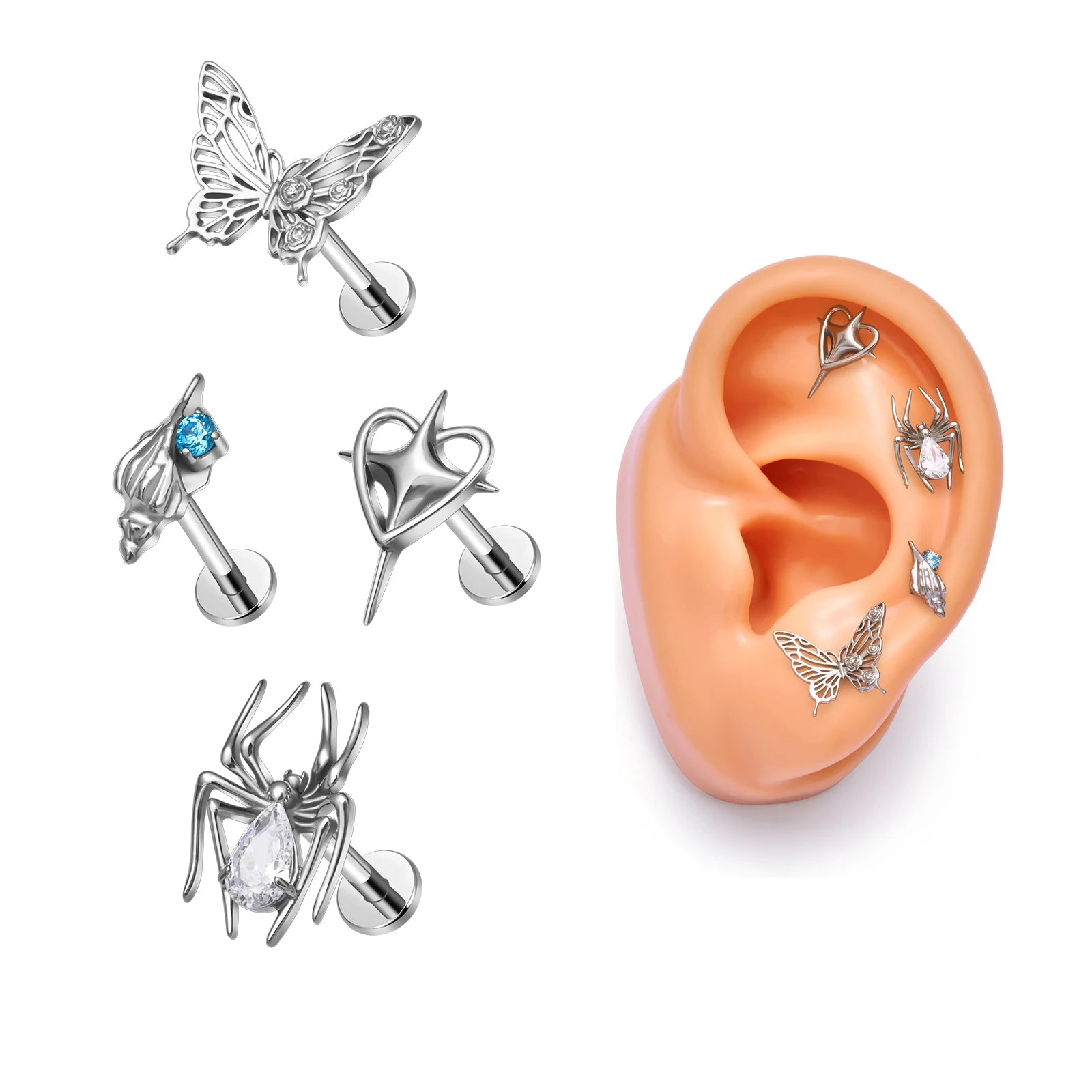 F136 Titanium Butterfly Spider Animal Shaped Lip Stud Cartilage Labret Ear Studs Tongue Helix Body Earrings Piercing Jewelry