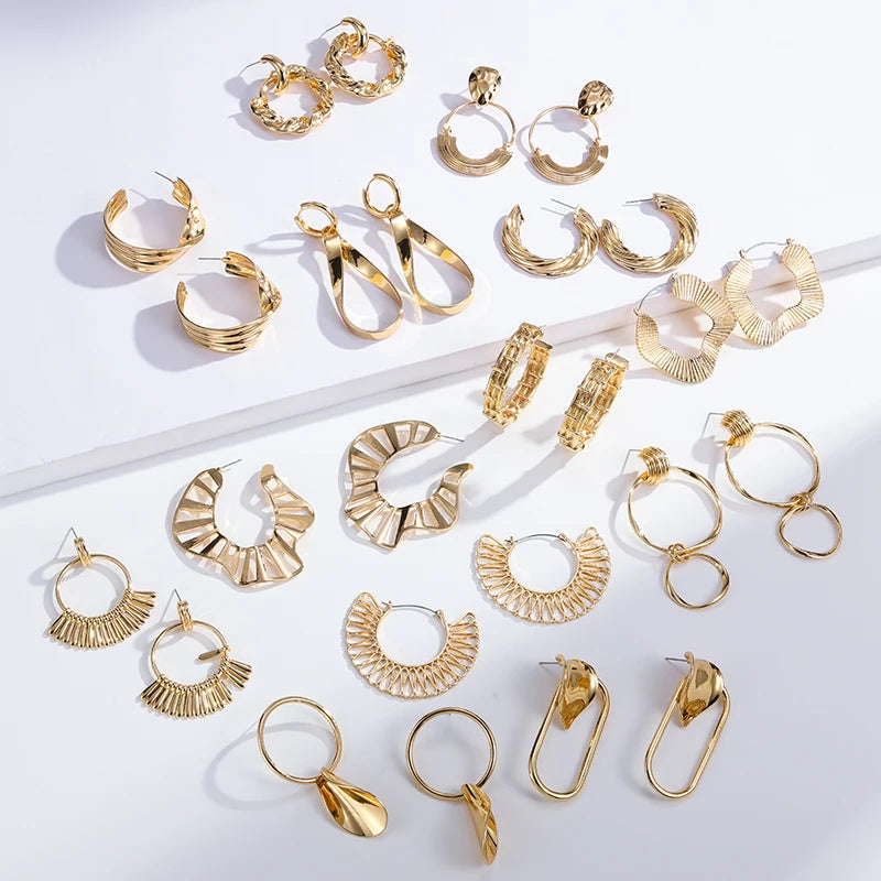 2022 Trendy Jewelry-Exaggerated Gold Plated Geometric Large Huggie Hoop Earrings Statement Hook-shaped Earrings