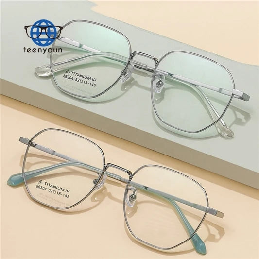 Teenyoun Eyewear Men Women Polygon Lens Spectacles Cheap Titanium Frame Anti Blue Ray Optical Glasses Eyeglass for Adult