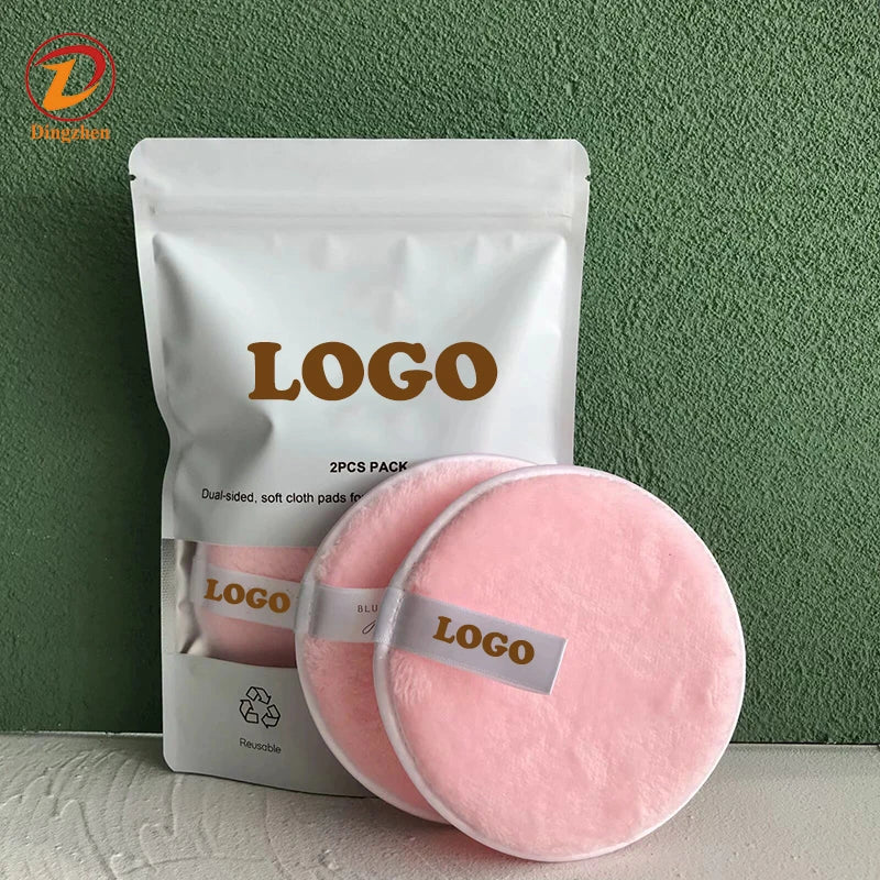 Customized Reusable Cute Pink 2/sets Microfiber Makeup Remover Pads for Heavy Makeup Washable Face Cleansing Cloths with LOGO