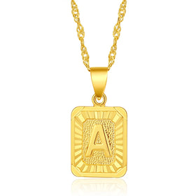 Custom Design Brass Jewelry Fashion Necklace Unisex 18K Gold Plated Z Square Letter Pendant Double Water Wave Chain