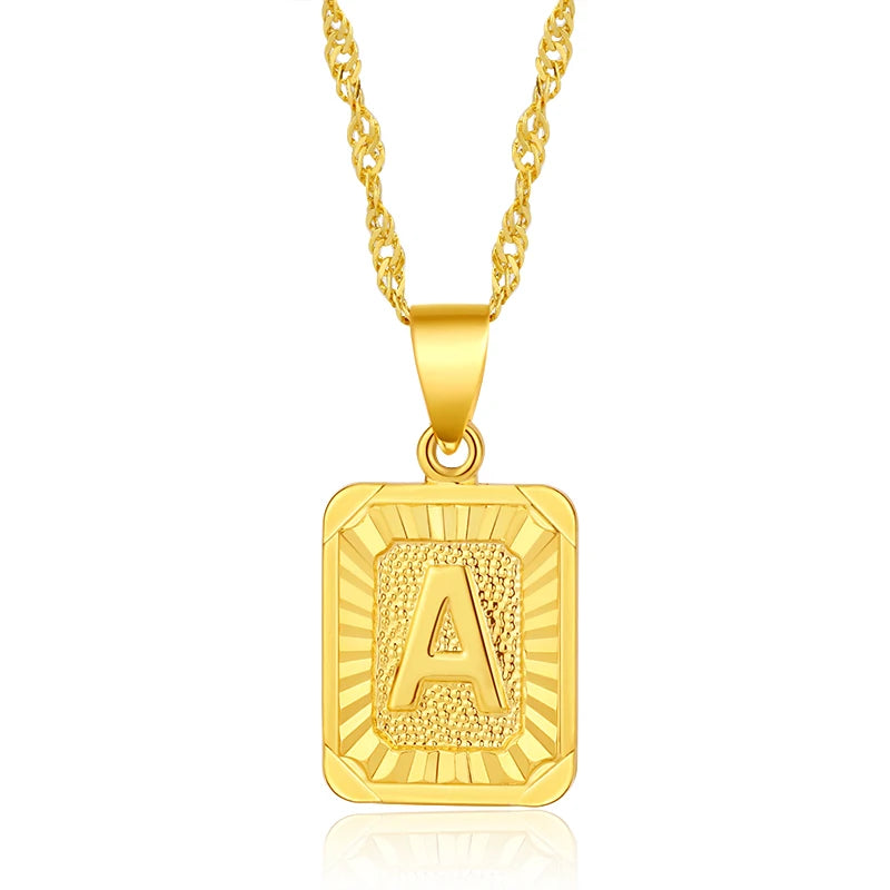 Custom Design Brass Jewelry Fashion Necklace Unisex 18K Gold Plated Z Square Letter Pendant Double Water Wave Chain