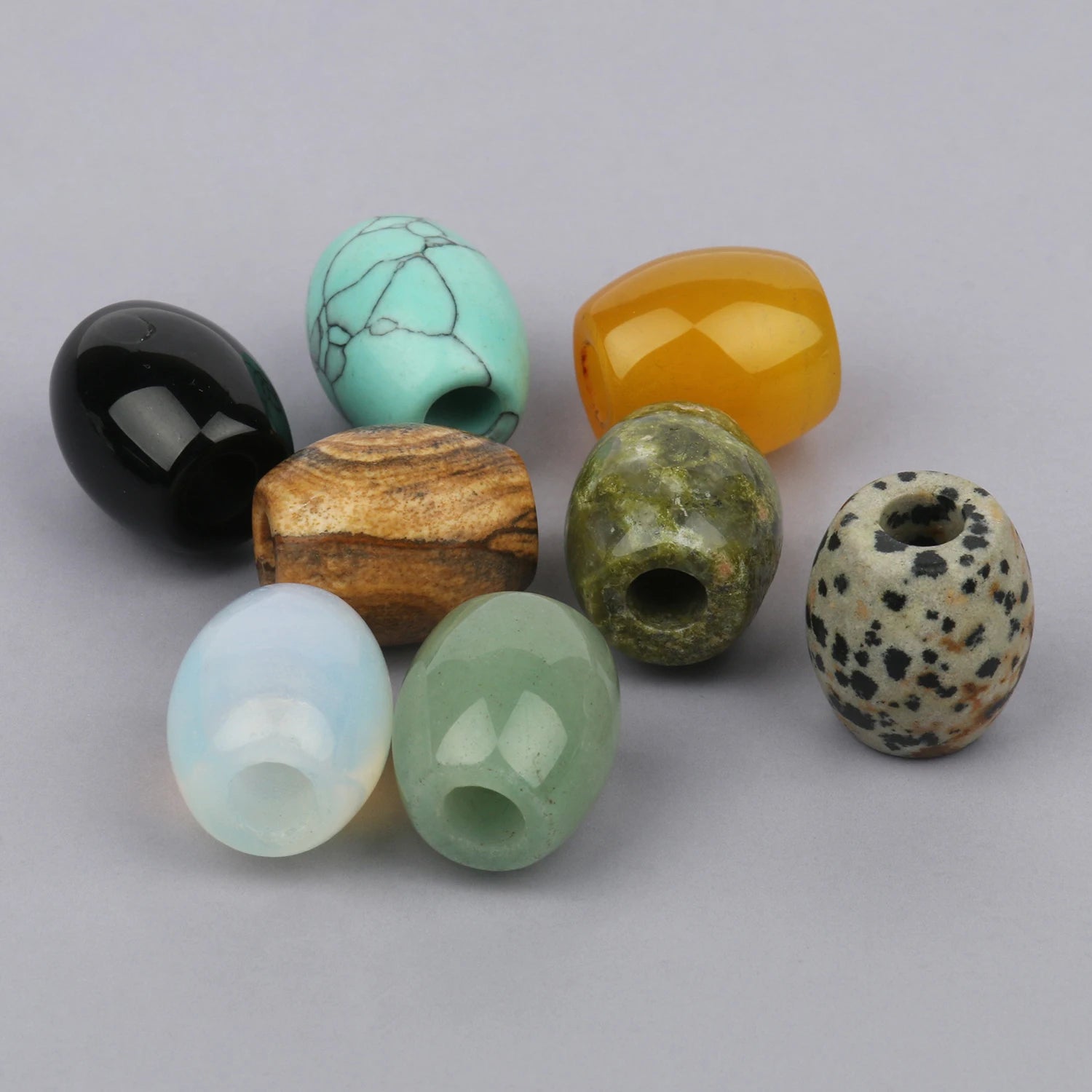 Natural Black Agate/Unakite Stone Loose Beads 18x16mm Barrel Shape with Large Hole for Jewelry Making & DIY Bracelet Accessories