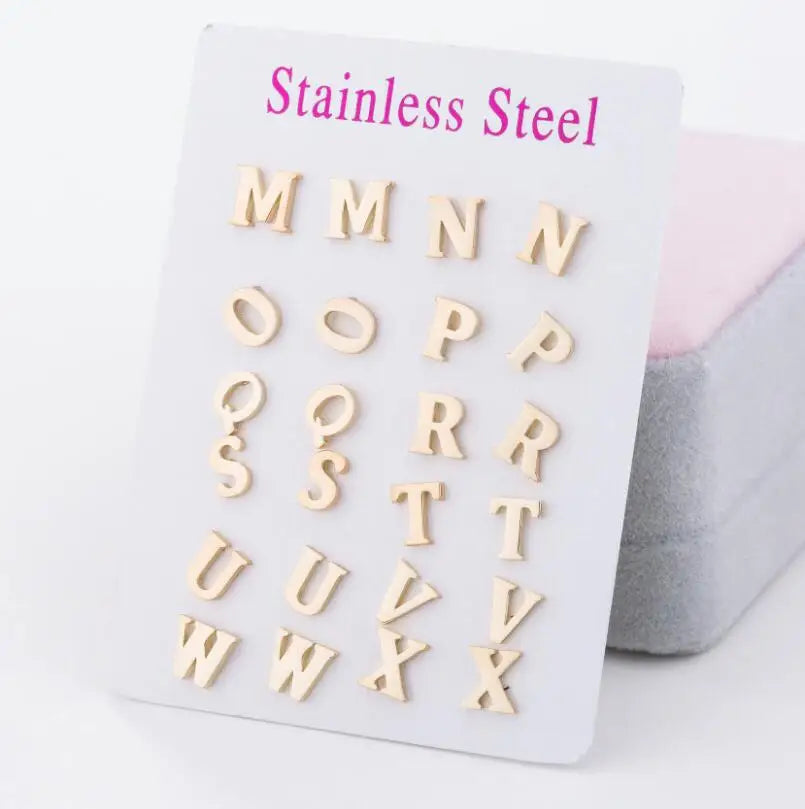 2022 Simple Plain Silver Gold Plated Tiny Capital Letter Initial Earrings 8mm Mini Stainless Steel Letter Stud Earrings