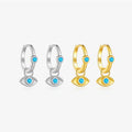 FUAMAY Hoops Earrings 925 Sterling Silver 18K Gold Plated Blue Zircon Pendant Evils Eye Earrings