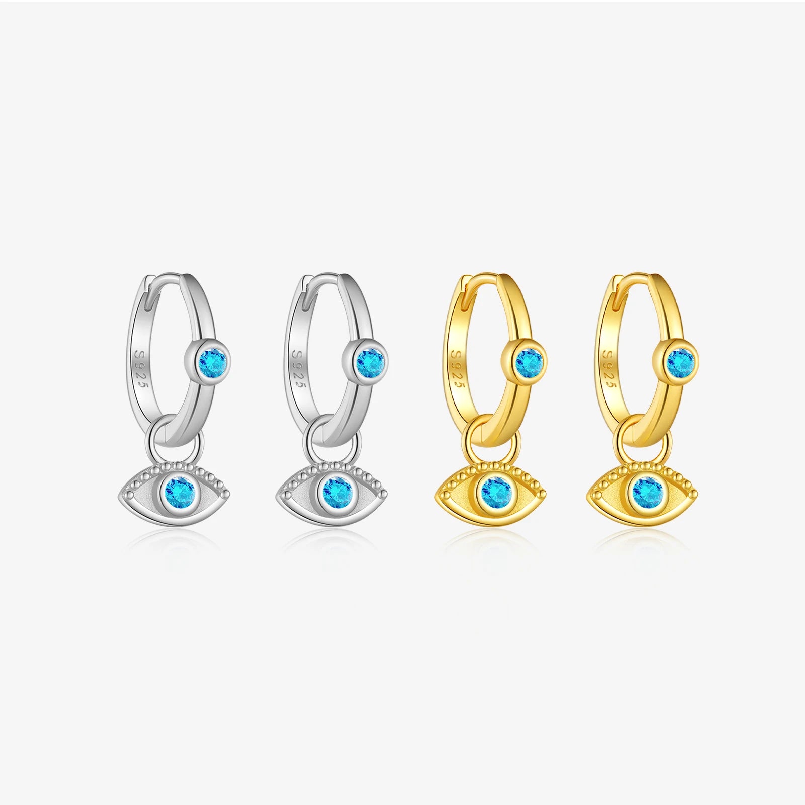 FUAMAY Hoops Earrings 925 Sterling Silver 18K Gold Plated Blue Zircon Pendant Evils Eye Earrings