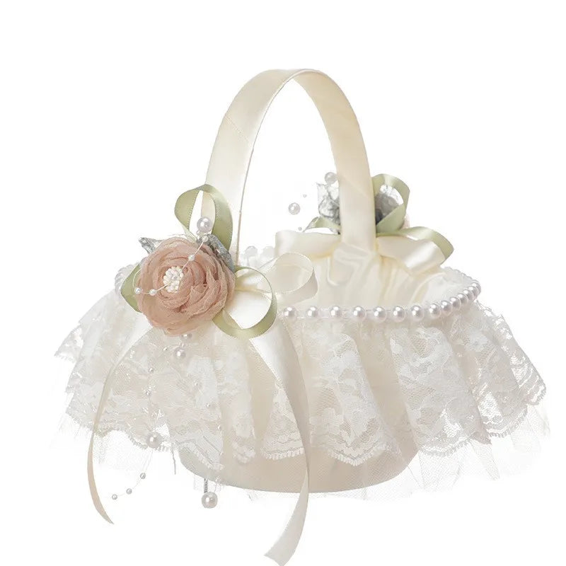Wedding Flower Basket Bridal Forest Rose Children's Basket Hot Selling Ivory White Festival Flower Petals Holder