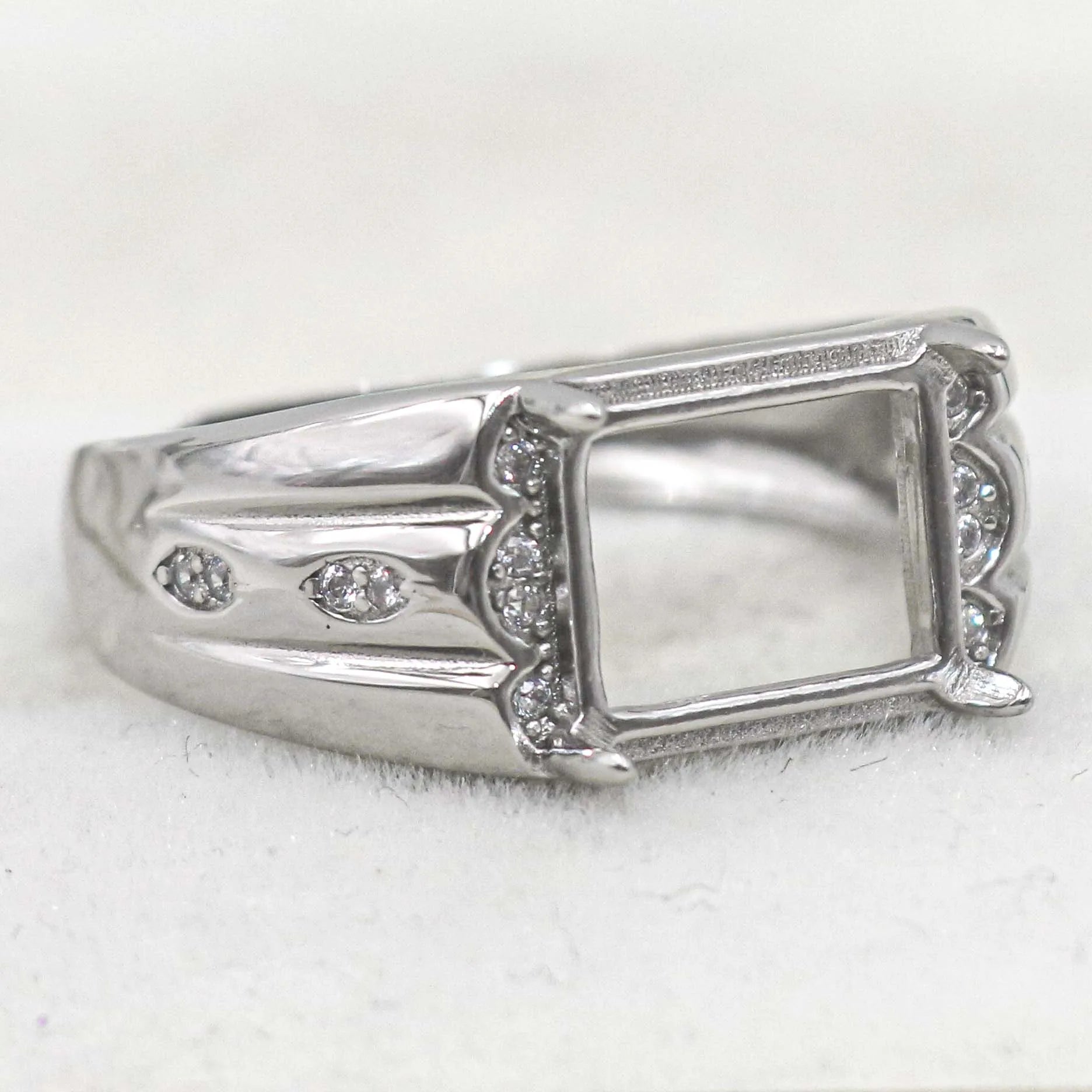 Sterling Silver 12*14mm Semi Mount Men's Ring Frame Empty Blank Claw Setting S925 Base Holder Without Center Stone for DIY Inlay