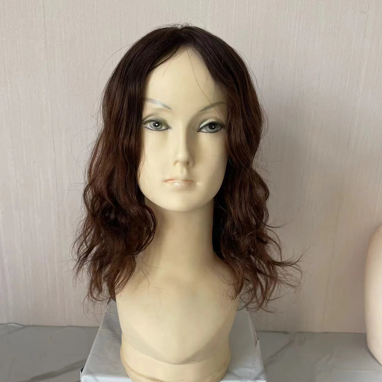 Wavy Brazilian Remy Hair Topper for Women Silk Base Closure Jewish with Body Wave Style Handmade Luxury Brown 14 Inches
