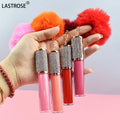 Luxury Vegan Makeup Glossy Matte Nude Brown Clear Pink Red Liquid Lipstick Diamond Pompom Keychain Private Label Wholesale