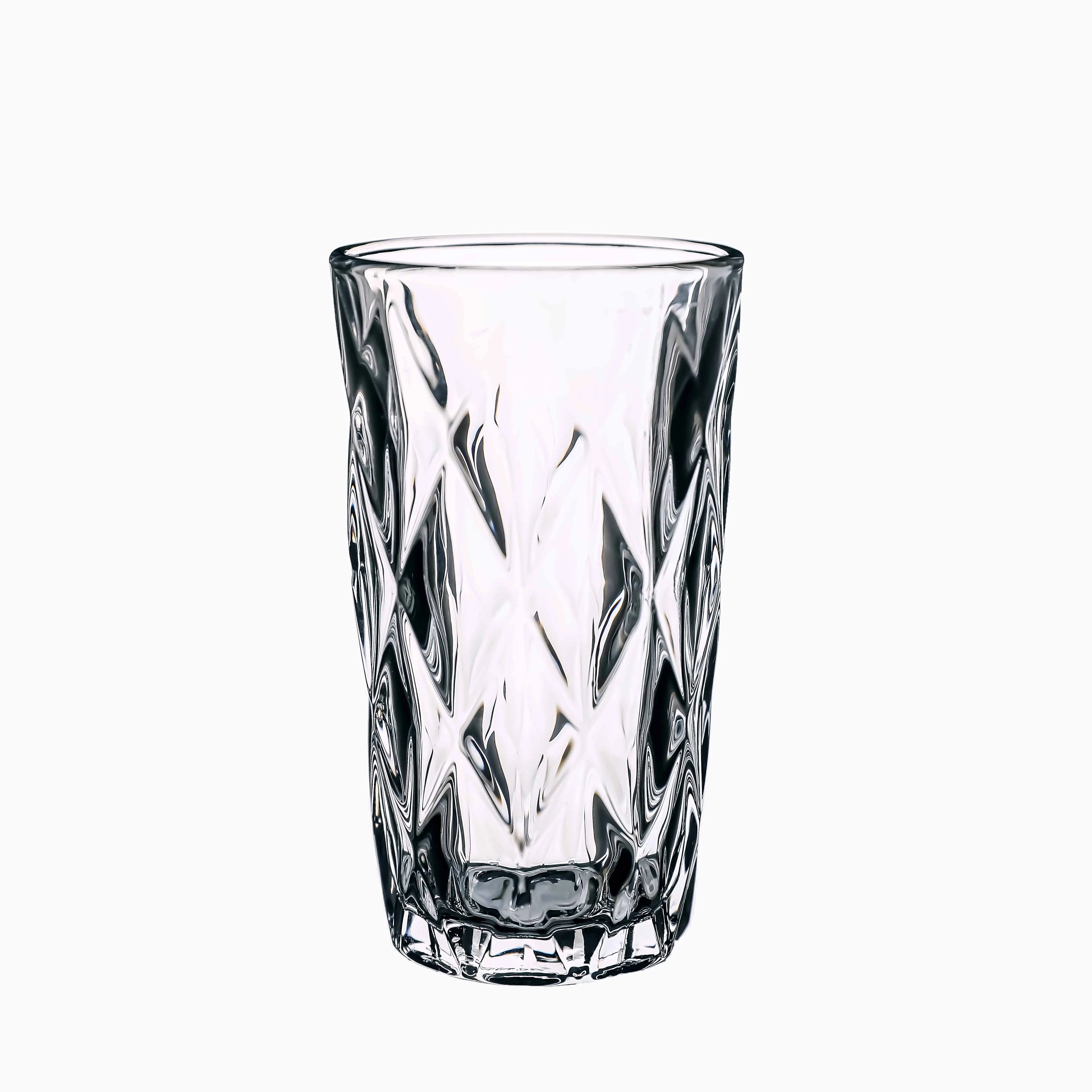 Wholesale Hot Manufacturers Taper Unbreakable Transparent Embossed Glass Cups for Home Restaurant Hotel or Bar