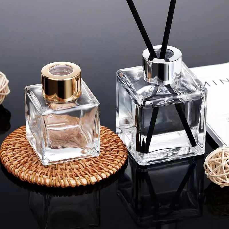 Hot Sale 50ml 100ml 150ml 200ml Square Glass Bottle Scent Fragrance Car Air Freshener Luxury Rattan Reed Diffuser Perfume