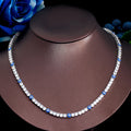 Cubic Zirconia Chain Link Blue Enamel Devil Evil Lucky Eyes Tennis Necklace for Women Jewelry Gift