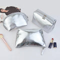 Large Capacity PU Cosmetic Bag Set Travel Toiletry Storage Silver Glitter Cute Makeup Pouch for Purse Portable Organizer