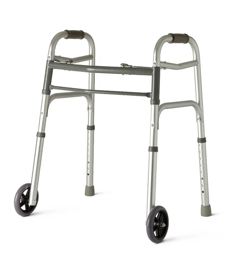1.2mm Thick Aluminum Two-Button Height Adjustable Lightweight Patient Walker 2 Wheels Adult Child Rehabilitation Wheeled Folding