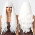 MOQ1 White Wigs with Bangs Long White Wavy Wig Synthetic Hair Heat Resistant Fiber for Women White Color Cosplay Party Wig