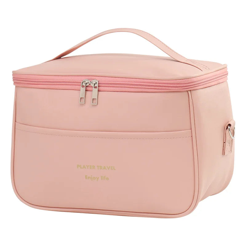 Custom Logo Large Capacity PU Leather Lunch Bag Insulated Bento Thermal Food Pouch Adjustable Shoulder Handle for Travel Office