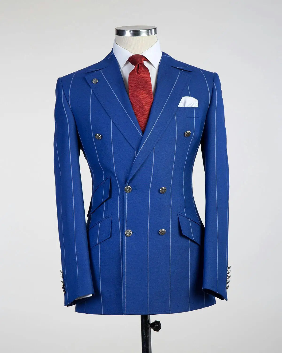 2025 New Design Blue Stripe Men Suit Tuxedo Top Lapel Groom Double Breasted Wedding Blazer for Formal Prom Party Groom's Suit