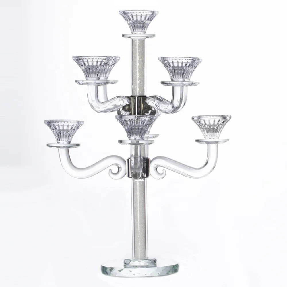 9 Arms Crystal Glass Candelabra with Crushed Diamonds for Home Hotel Event Decoration