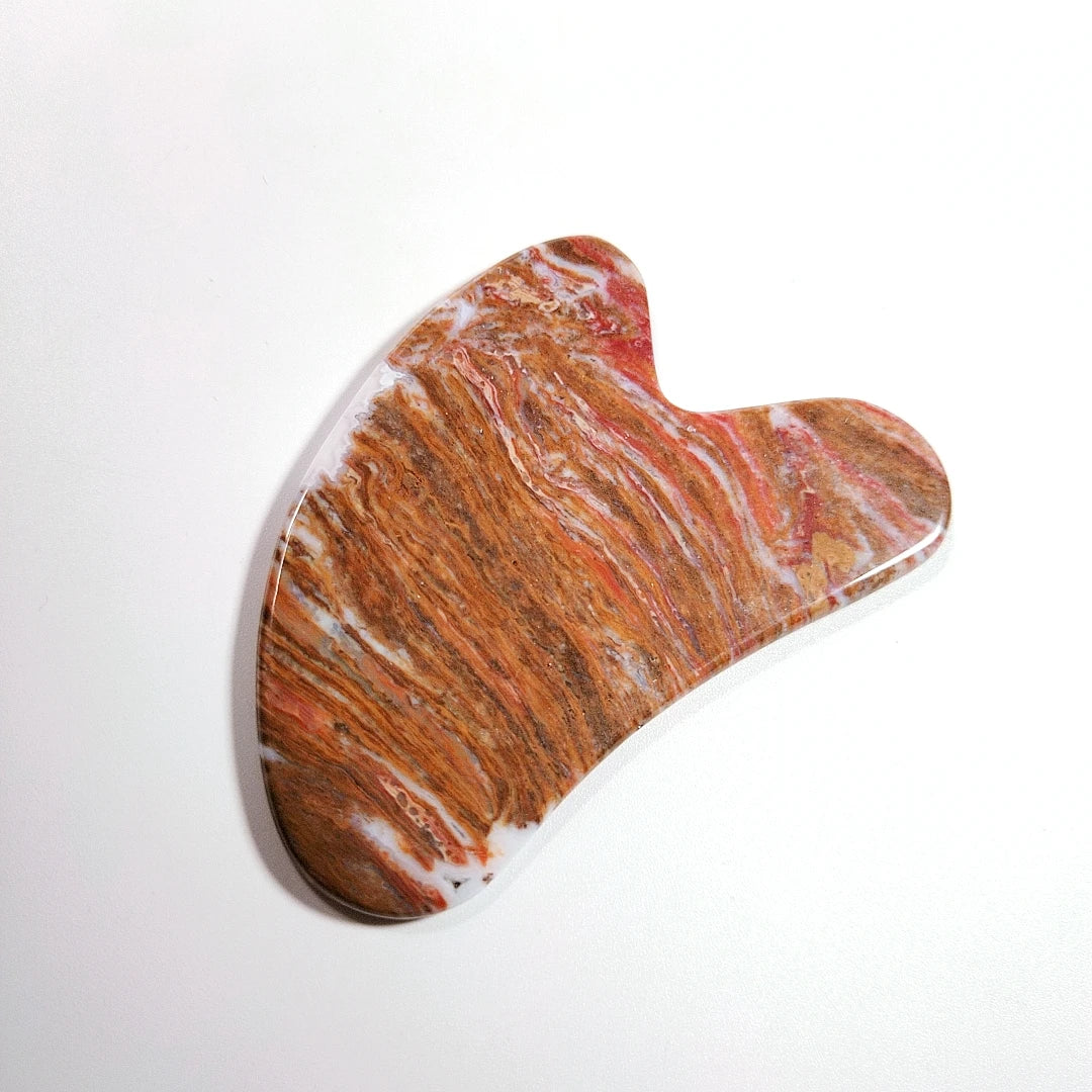 Huiying Fashionable Gemstone Mookaite jasper Heart Guasha Tool Customized Scraping Therapy Stone